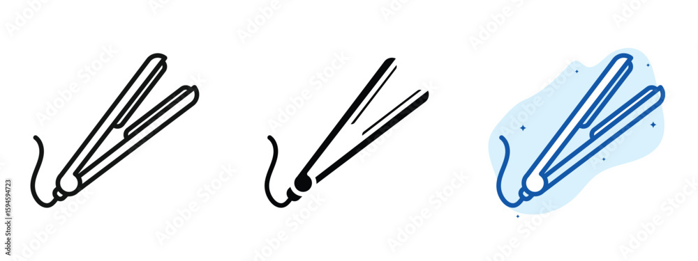 set of pixel perfect colored Hair straightener icon, 1 silhouette, 1 Unexpanded, Flat iron tool for straightening hair. set of pixel perfect colored Hair straightener icon, 1 silhouette, 1 Unexpanded, Flat iron tool for straightening hair.