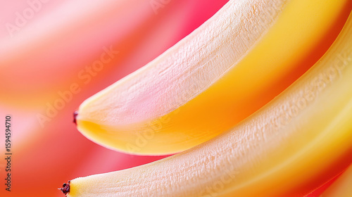 Fresh banana slices showcase vibrant yellow hues against soft pink background, creating cheerful and inviting atmosphere