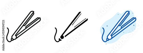 set of pixel perfect colored Hair straightener icon, 1 silhouette, 1 Unexpanded, Flat iron tool for straightening hair.