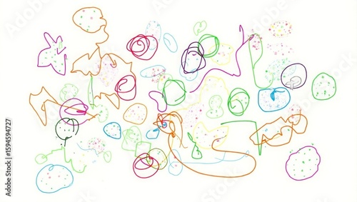 Colorful Childlike Doodle Art Abstract Shapes White Background