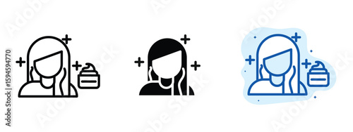 set of pixel perfect colored Hair treatment icon, 1 silhouette, 1 Unexpanded, Icon representing a treatment applied to hair for nourishment or repair.