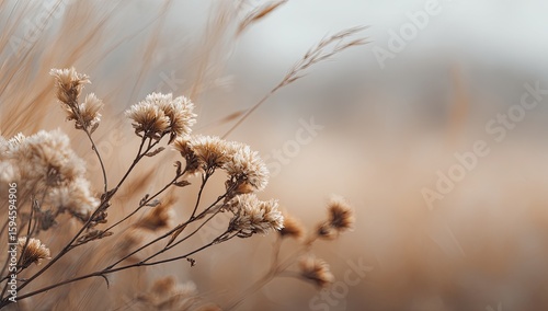Delicate, dried wildflowers in a soft, muted autumnal landscape