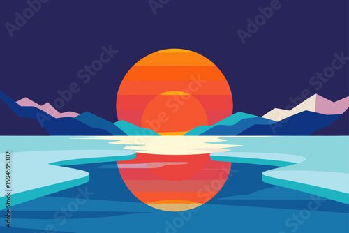 sunset above frozen lake