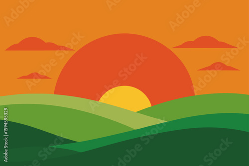 sunset above grassland hills