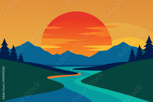 sunset above silent river