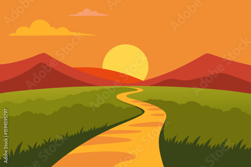 sunset glow on meadow trail
