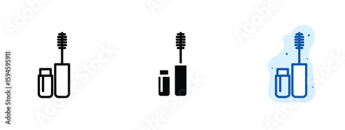 set of pixel perfect colored Mascara icon, 1 silhouette, 1 Unexpanded, Mascara wand used for applying product to eyelashes.