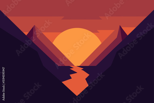 sunset light through mountain gap