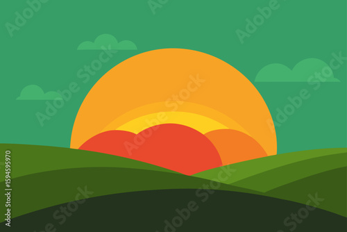 sunset on grassy hilltop