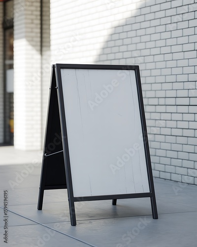 Blank a frame sidewalk sign with copy space against a brick wall