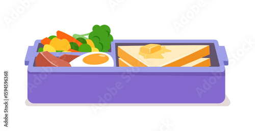 Lunchbox with sandwich egg and vegetables for a healthy meal illustration