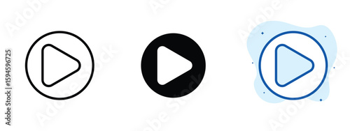 set of pixel perfect colored Play icon, 1 silhouette, 1 Unexpanded, Triangular play button for media playback or start function.