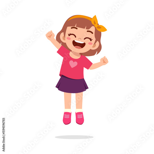 Happy Little Girl Jumping with Joy and Excitement Celebrating a Success or Achievement