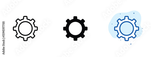 set of pixel perfect colored Setting icon, 1 silhouette, 1 Unexpanded, Gear icon symbol for configuration, preferences, or settings.