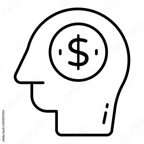 Dollar inside human brain showcasing broker icon