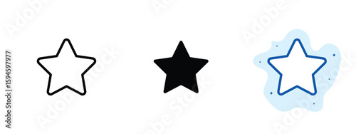 set of pixel perfect colored Star icon, 1 silhouette, 1 Unexpanded, Single star symbol for favorite, rating, or highlight.