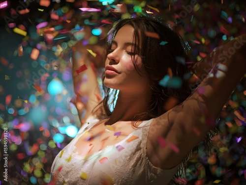 Joyful celeb n in a sea of colorful confetti