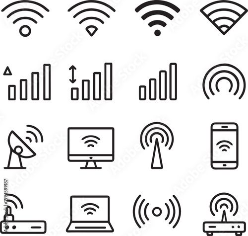Wifi signal icons network connectivity symbols technology devices vector