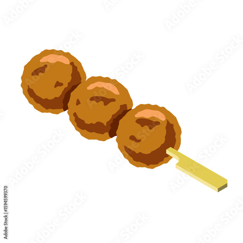Tsukune chicken meatball skewer - flat isometric illustration