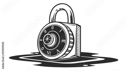 Combination lock with Roman numerals and numbers in monochrome.