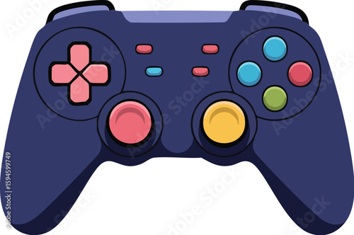 Video game controller vector illustration with joystick and buttons isolated on white background