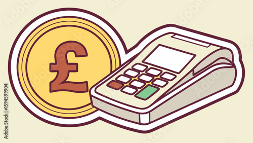 Illustration of a British Pound Coin and Card Reader.