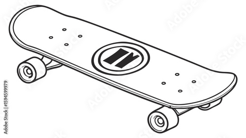 Line Art Illustration of a Skateboard with a Unique Design.