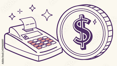 Point of Sale System and Dollar Coin Illustration.