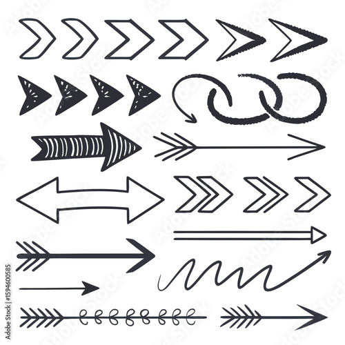 Hand-drawn Arrow Collection:  Stylish Black Ink Vector Graphics for Design Projects