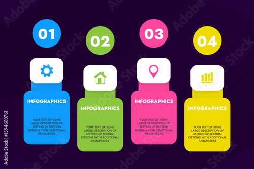 infographic template with your text describing the options section on a dark background