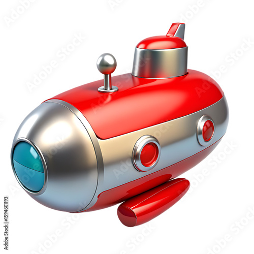 Shiny Red and Silver Submarine: Playful Cartoon Design for Nautical Kids' Themes