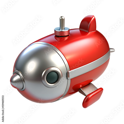 Sleek Red and Silver Submarine: Modern Cartoon Icon for Underwater Exploration