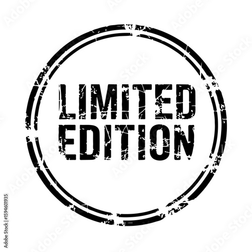 Limited edition circle label with grunge texture isolated on transparent background. Vector