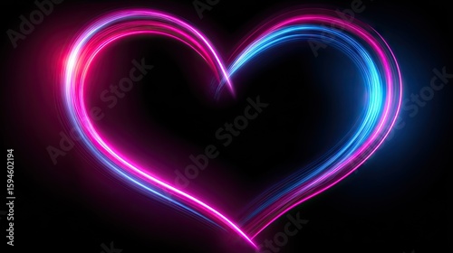 Neon heart shape design with glowing lines.