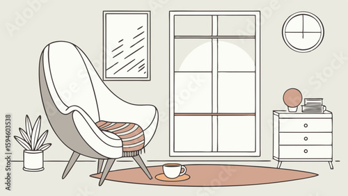 Cozy Living Room Interior with Modern Armchair and Coffee.