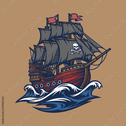 prate ship in the sea vector illustration