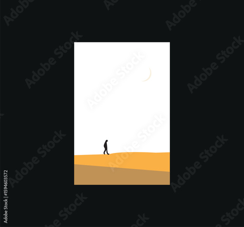 vector of a person walking alone in the desert