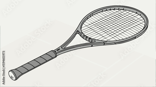 Detailed Illustration of a Tennis Racket with Grip and Strings.