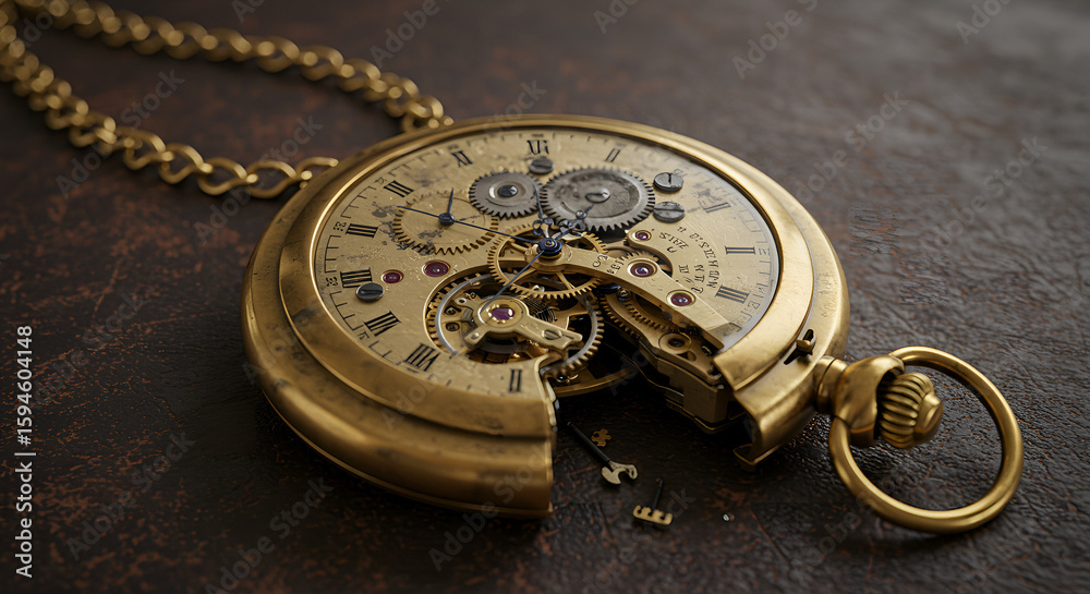 Fototapeta premium Pocket watchGearsMechanismAntiqueBrokenTimeBrass/GoldSteampunk