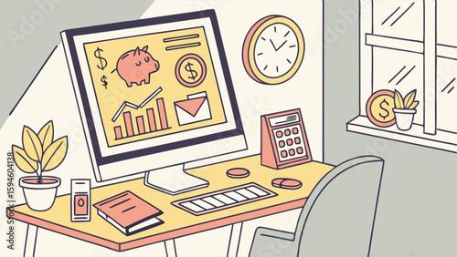 Financial Planning and Savings Illustrated on a Computer Screen.