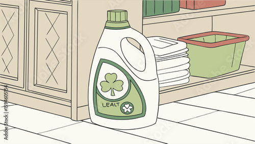 Laundry Detergent Bottle with Shamrock Design.