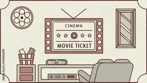 Retro Movie Theater Room Interior Design.