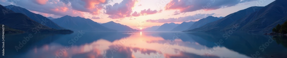 Fototapeta premium Vast, tranquil West Tensleep Lake reflecting sky , wildlife, sun, day