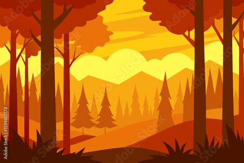 Forest Edge Catching Low Golden Sunlight Vector