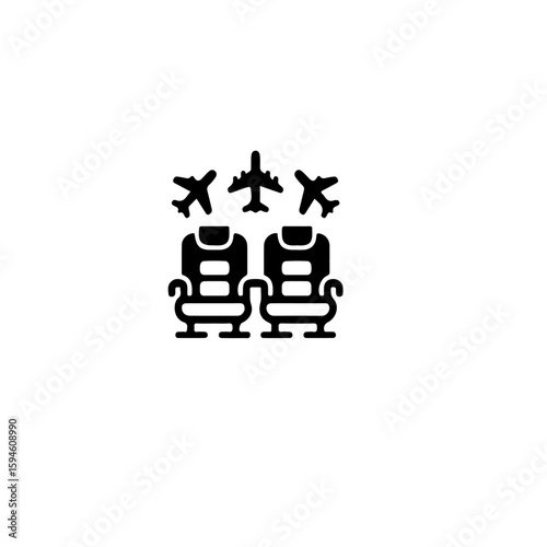Two seats with airplanes flying above them in a simple black and white icon