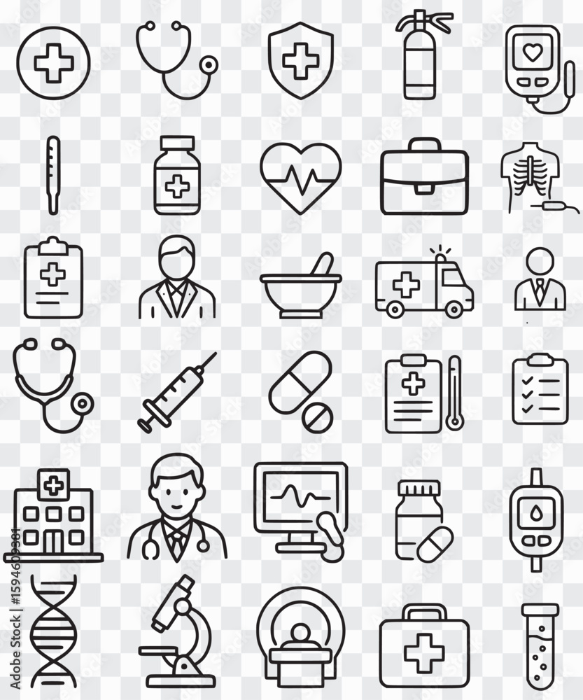 Naklejka premium Medical Icons Healthcare, Medicine, and Diagnostic Symbols