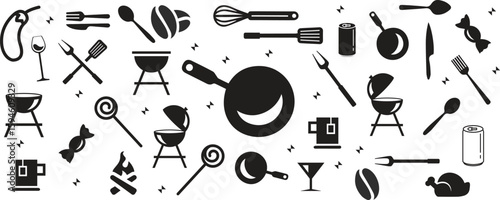 Summer Barbecue grill knife and spatula vector icon set