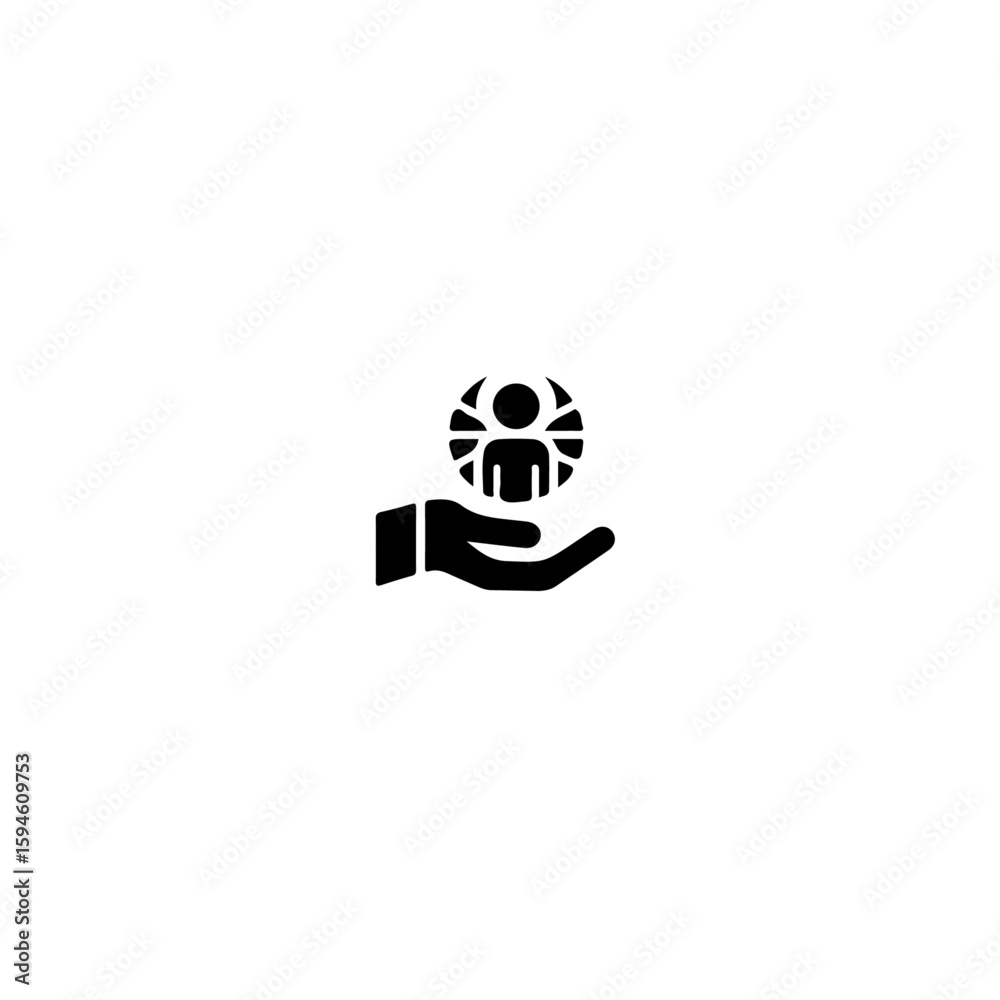 A hand holding a person icon inside of a circle with radiating lines out A hand holding a person icon inside of a circle with radiating lines out
