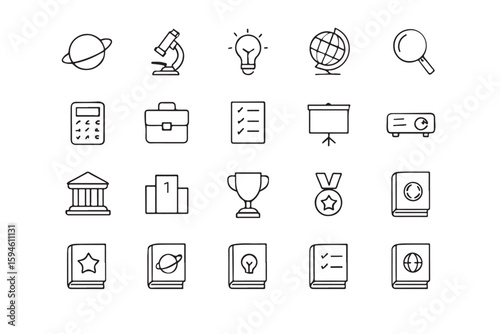 Collection of 20 education and science related line art icons