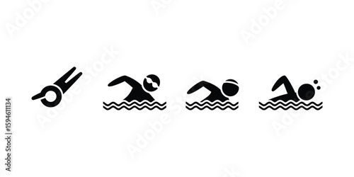 Vector art of swimmers in various strokes in water